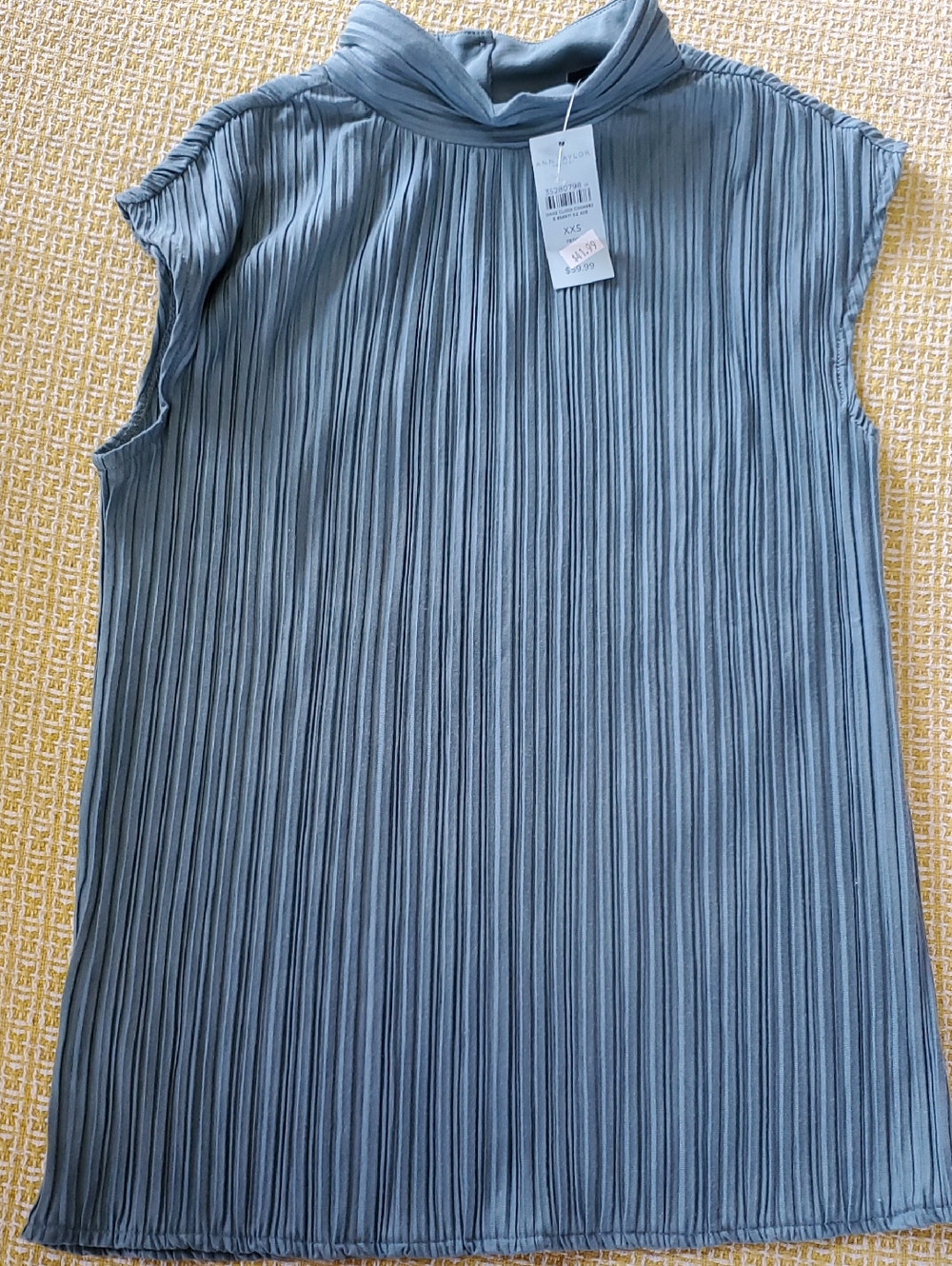 NWT Ann Taylor Factory Pleated Sleeveless Mock Neck Top in Slate Blue